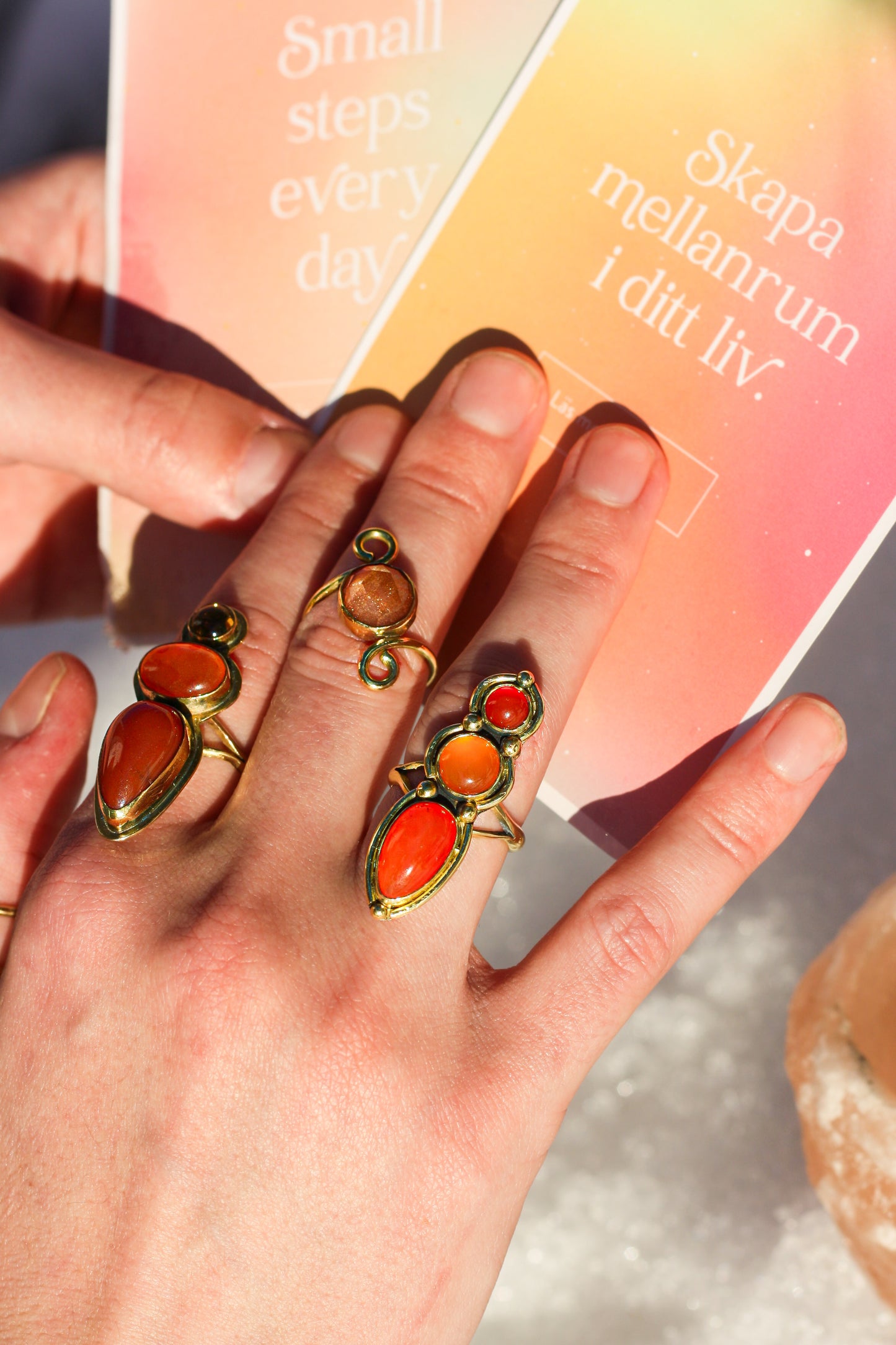 Orange/yellow treasures - 3-stone ring