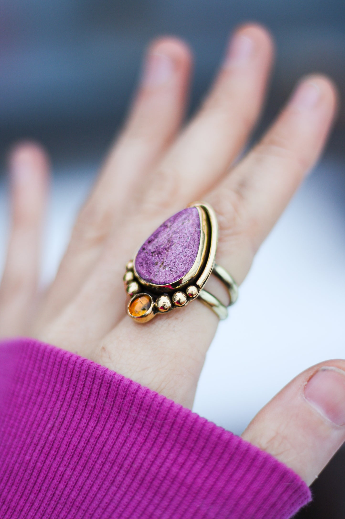 Antique treasures - stichtite and citrine ring