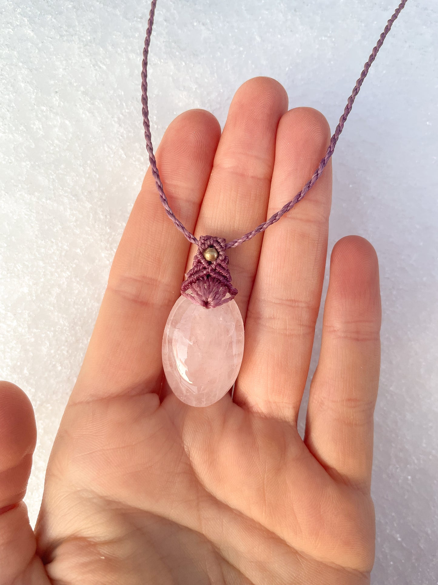 Pendentif macramé - Quartz Rose