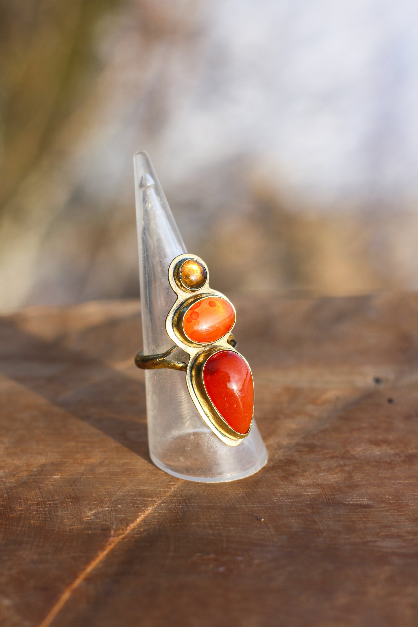 Orange/yellow treasures - 3-stone ring