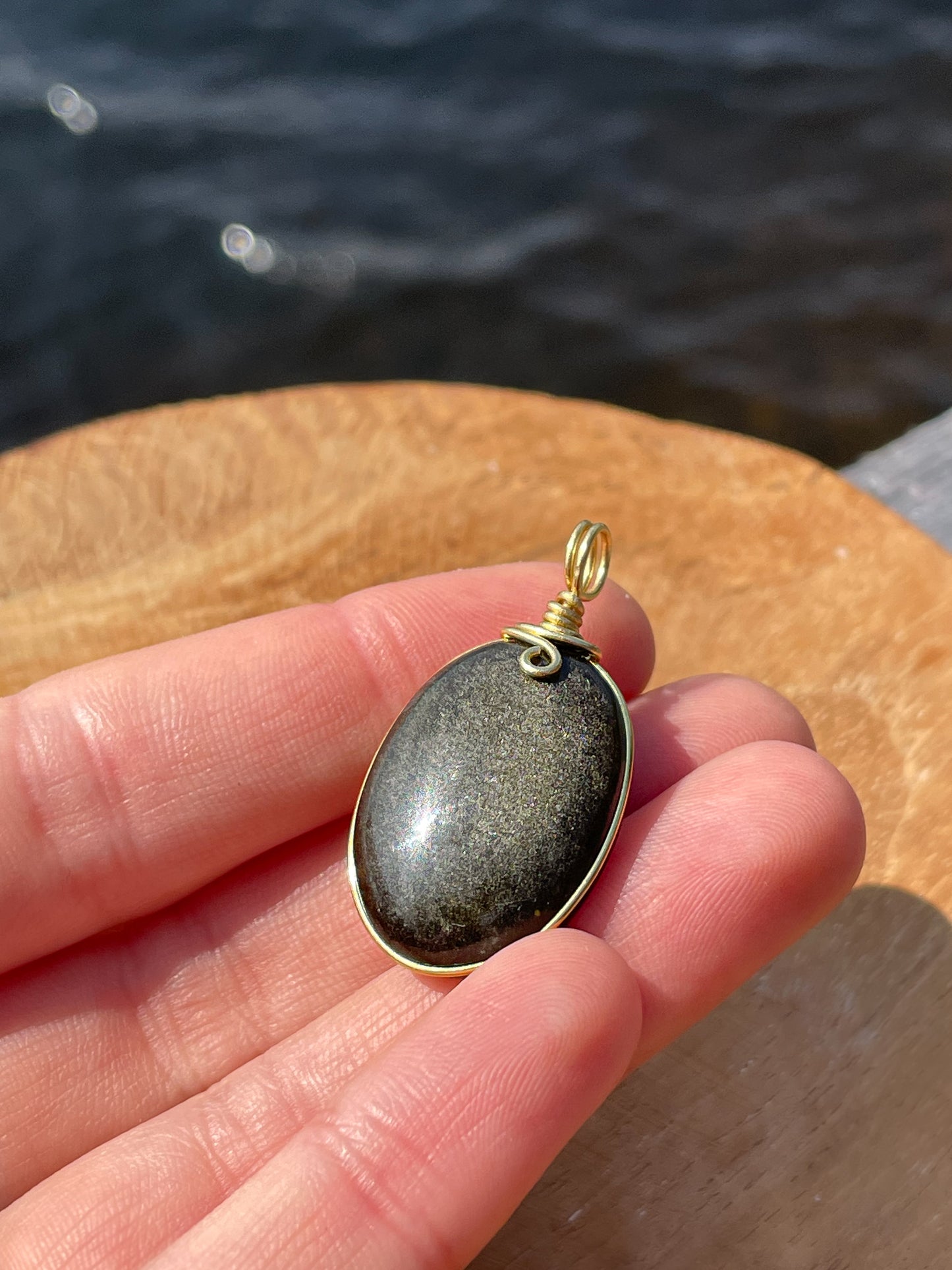 Pendentif - Obsidienne dorée
