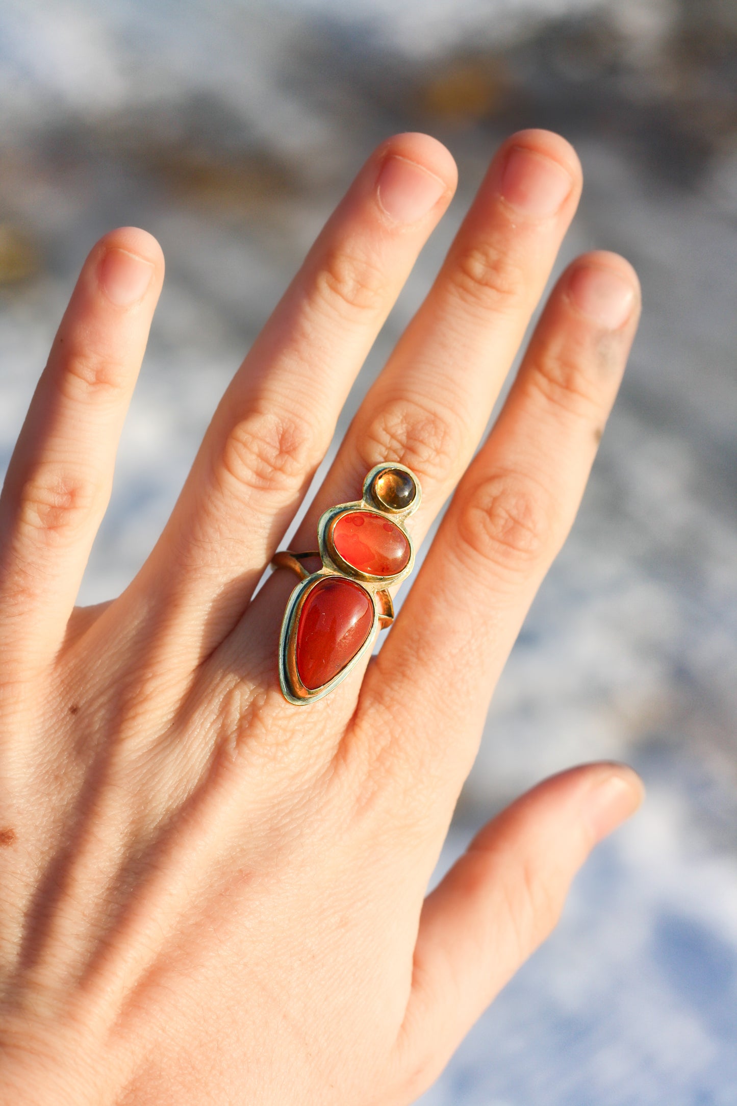 Orange/yellow treasures - 3-stone ring