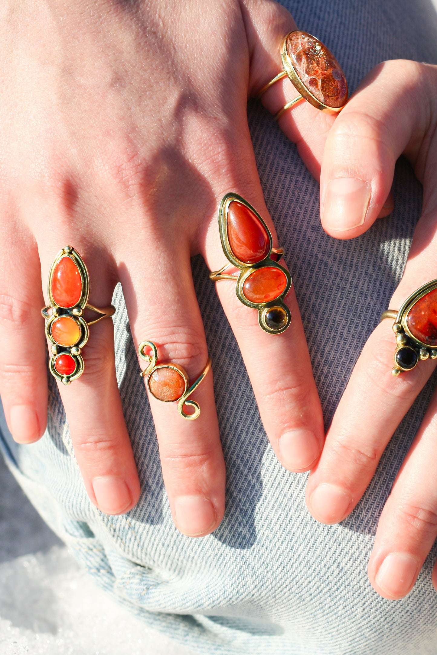 Orange/yellow treasures - 3-stone ring