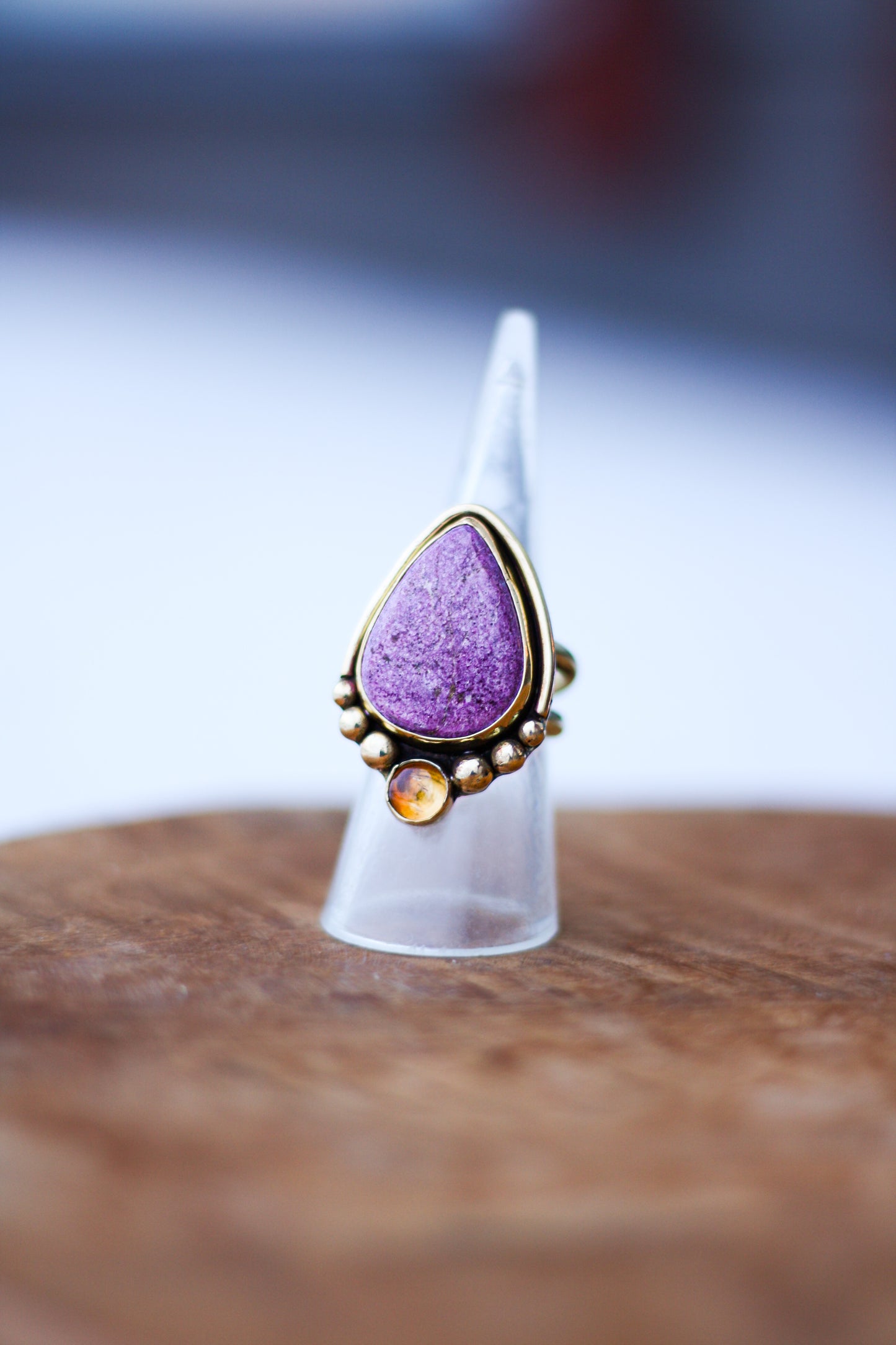 Antique treasures - stichtite and citrine ring