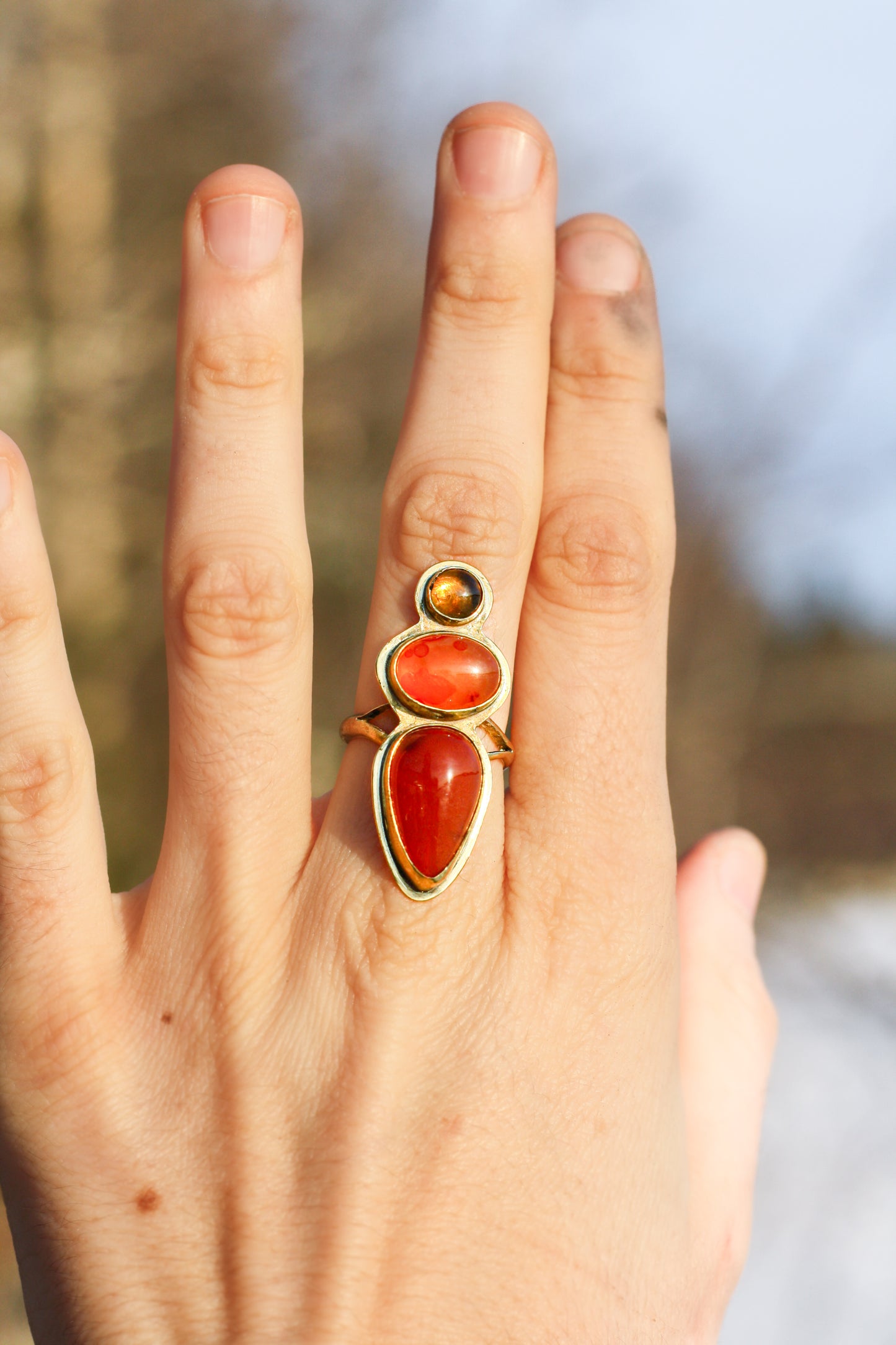Orange/yellow treasures - 3-stone ring
