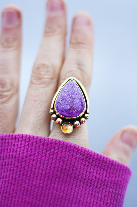 Antique treasures - stichtite and citrine ring