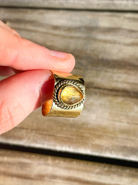 Trésors solaire - bague large ajustable - citrine