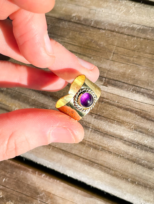 Trésors  violet - bague large ajustable - améthyste